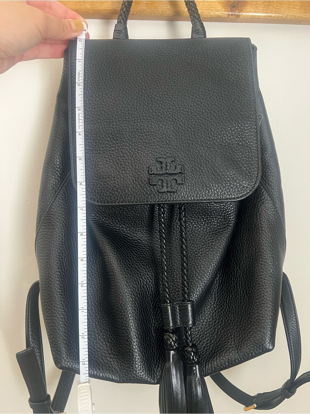 Tory Burch Black Pebbled Tassel Mini Backpack - Picture 6 of 8